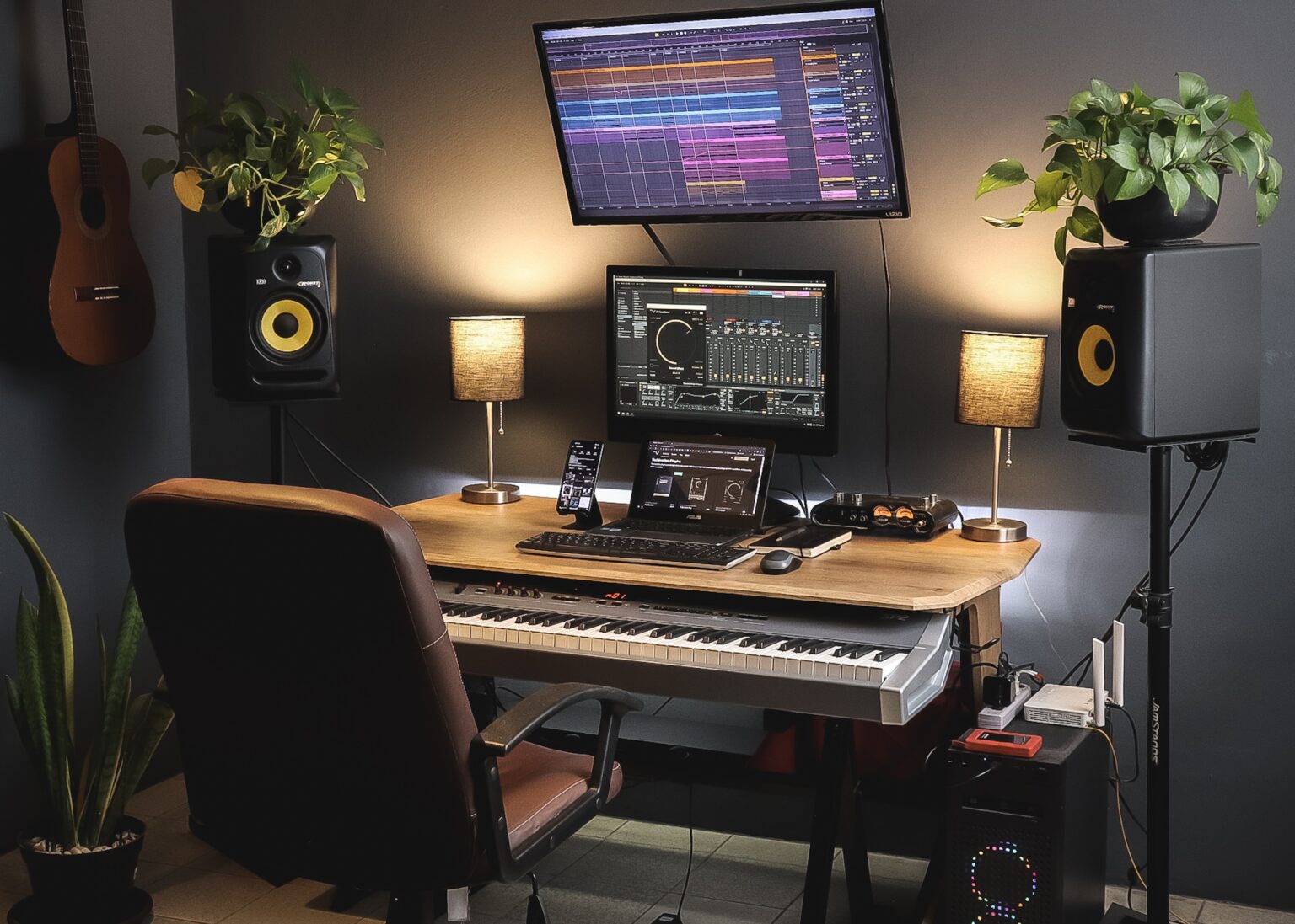 A music studio with Monitor Speakers in it