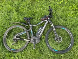 A Haibike xDuro HardNine RC Bike lead down on grass