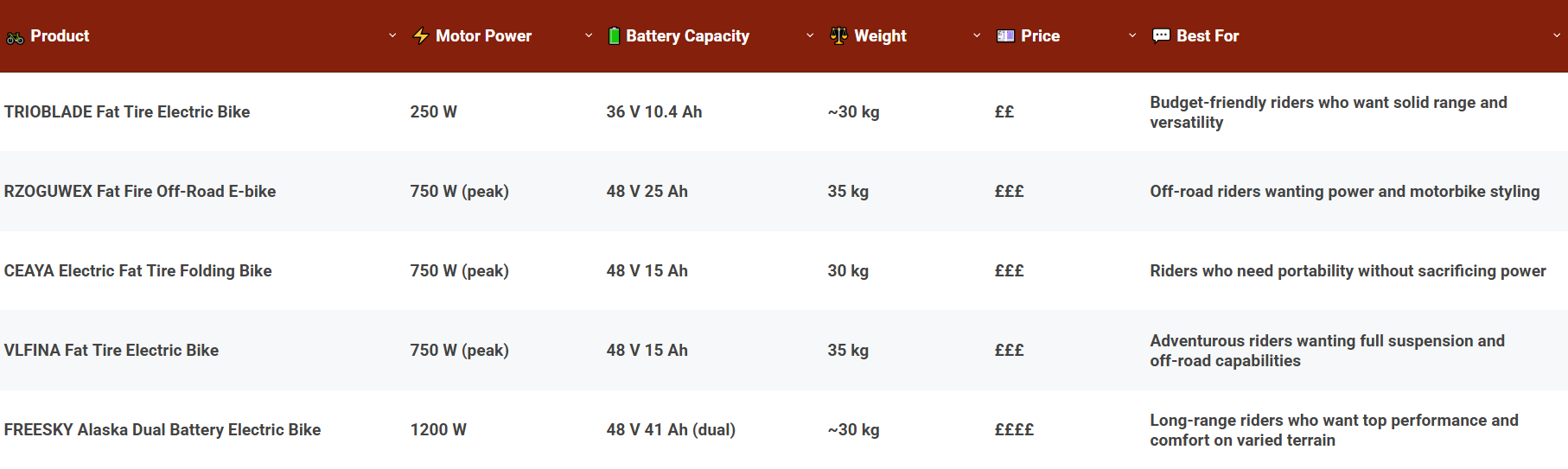 Comparison Of The Best Fat Tire Electric Bike